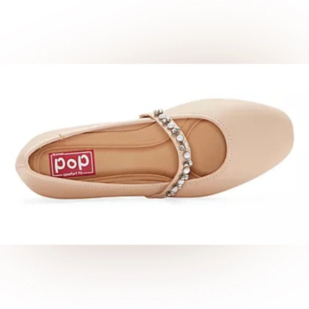 POP by EBL Women's 11 Mary Jane Flats Blush Pink Pearl Rhinestone Vitalize‎ NEW
